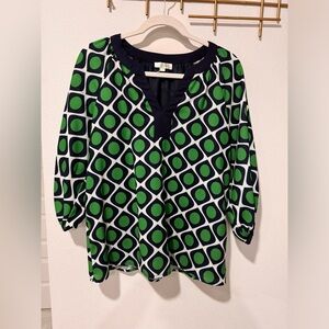 Jade MelodyTam, women’s green blouse, tag says S but fits like a Medium
